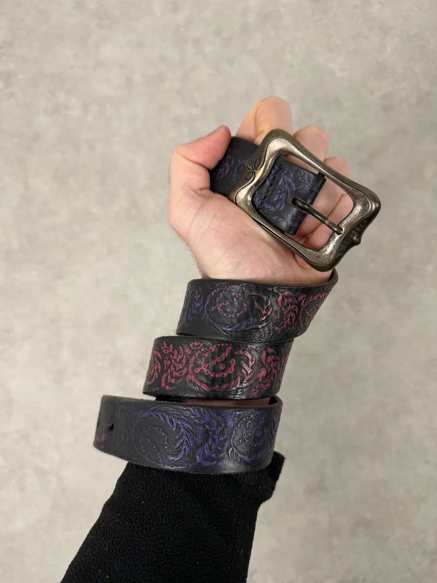 Diesel Black Embroidered Purple & Pink Pattern Belt tPCiKUA 1