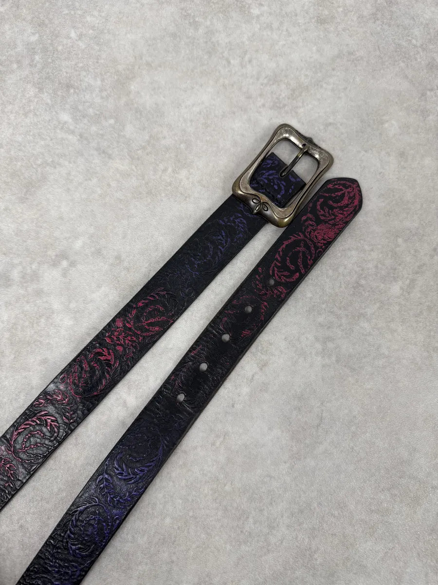 Diesel Black Embroidered Purple & Pink Pattern Belt tPCiKUA 2