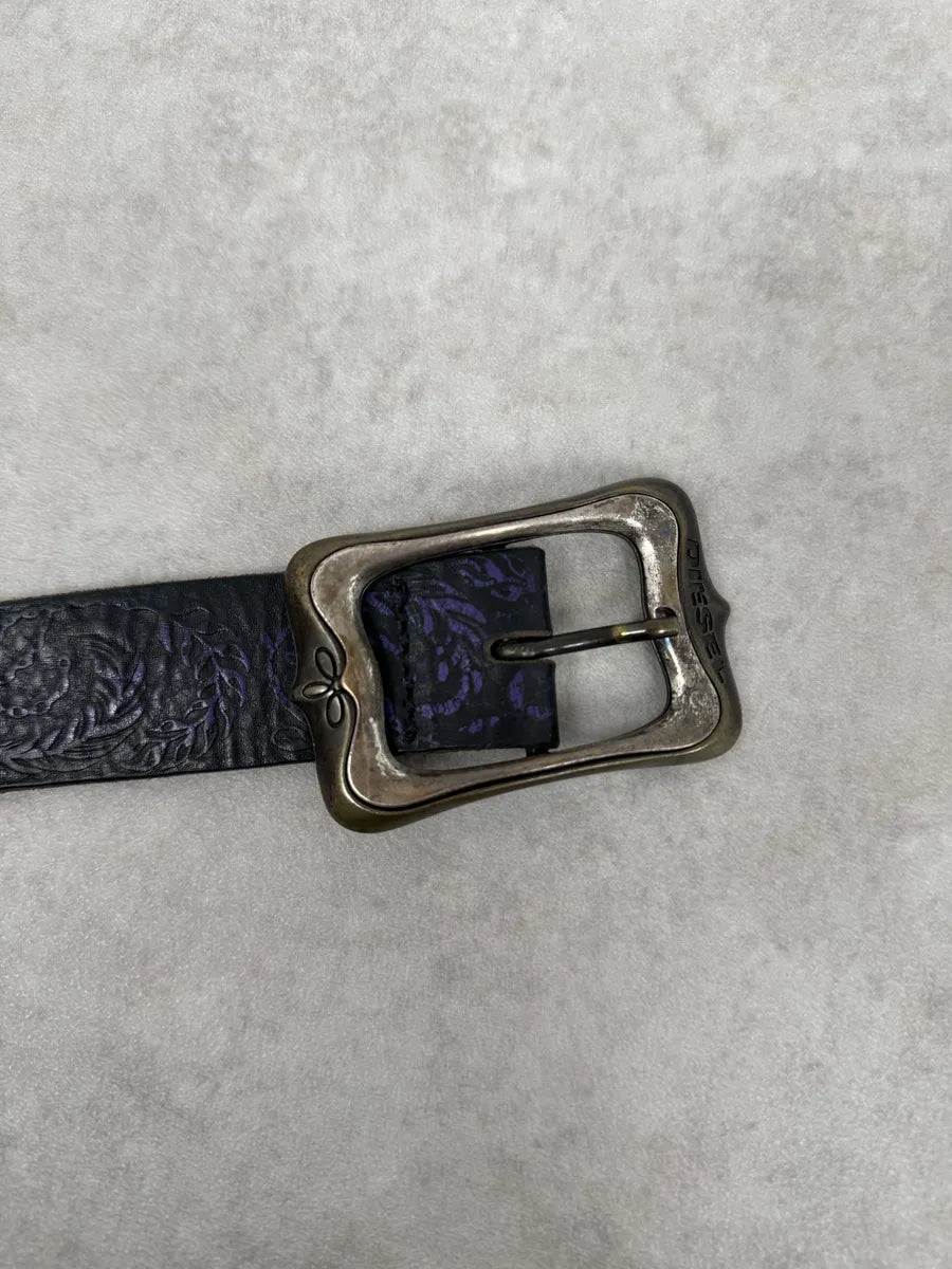 Diesel Black Embroidered Purple & Pink Pattern Belt tPCiKUA 3