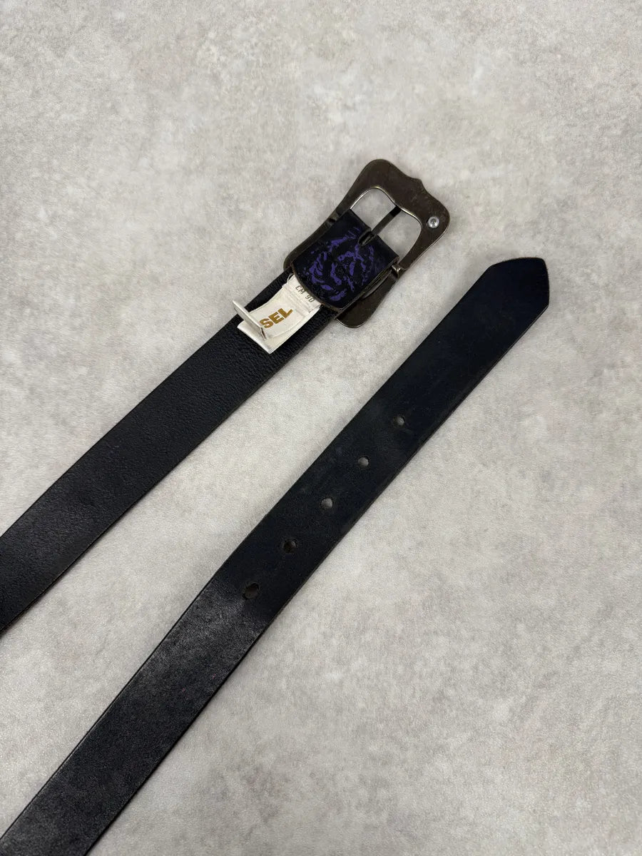 Diesel Black Embroidered Purple & Pink Pattern Belt tPCiKUA 4