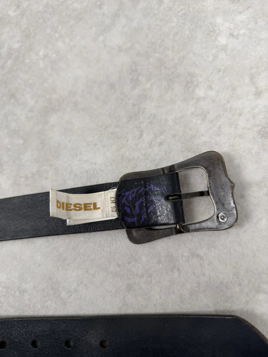 Diesel Black Embroidered Purple & Pink Pattern Belt tPCiKUA 6
