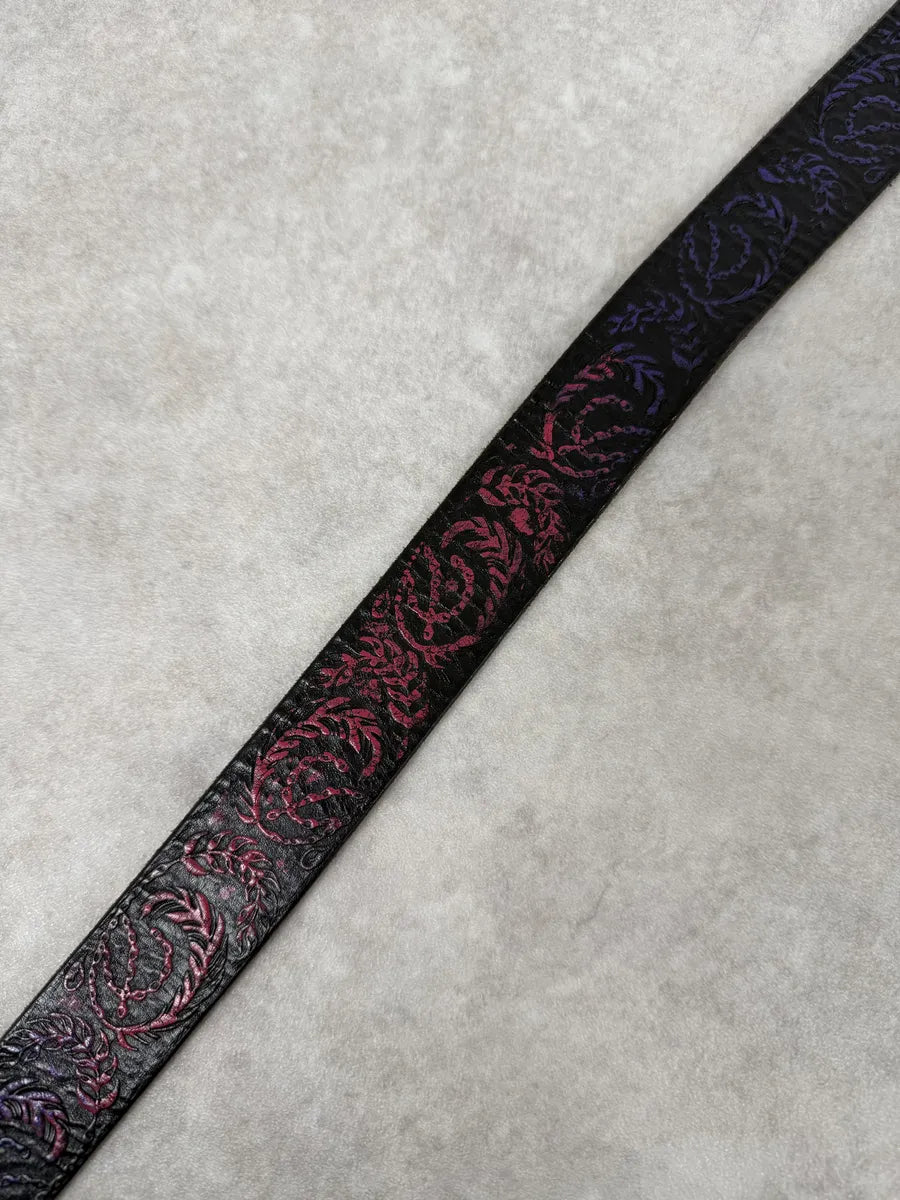 Diesel Black Embroidered Purple & Pink Pattern Belt tPCiKUA 7