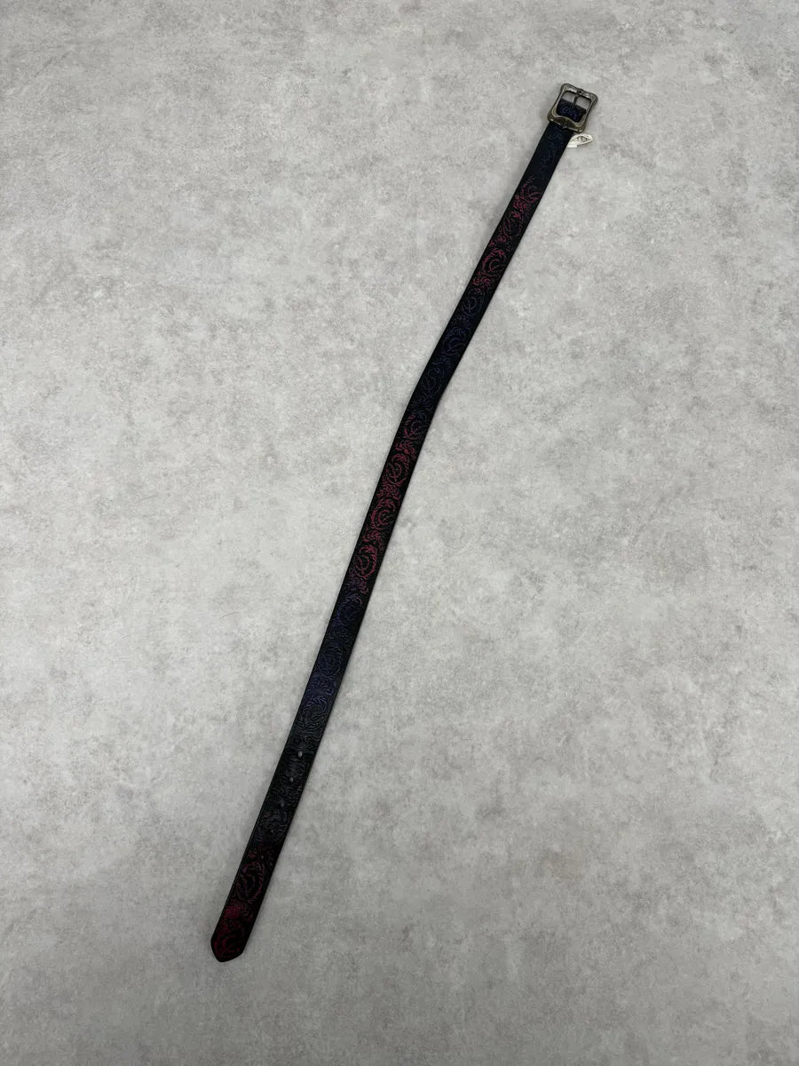 Diesel Black Embroidered Purple & Pink Pattern Belt tPCiKUA 8