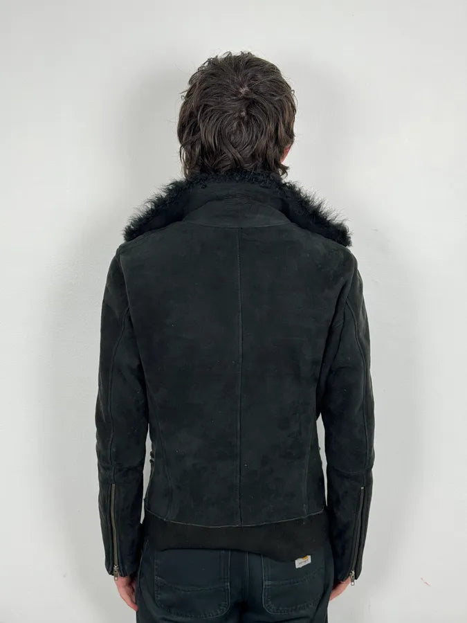 Diesel Sample Black Gold Astro Biker Shearling Asymmtrical Jacket LTfjgCe 2