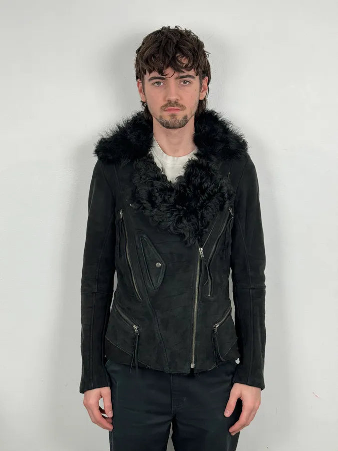 Diesel Sample Black Gold Astro Biker Shearling Asymmtrical Jacket LTfjgCe 1
