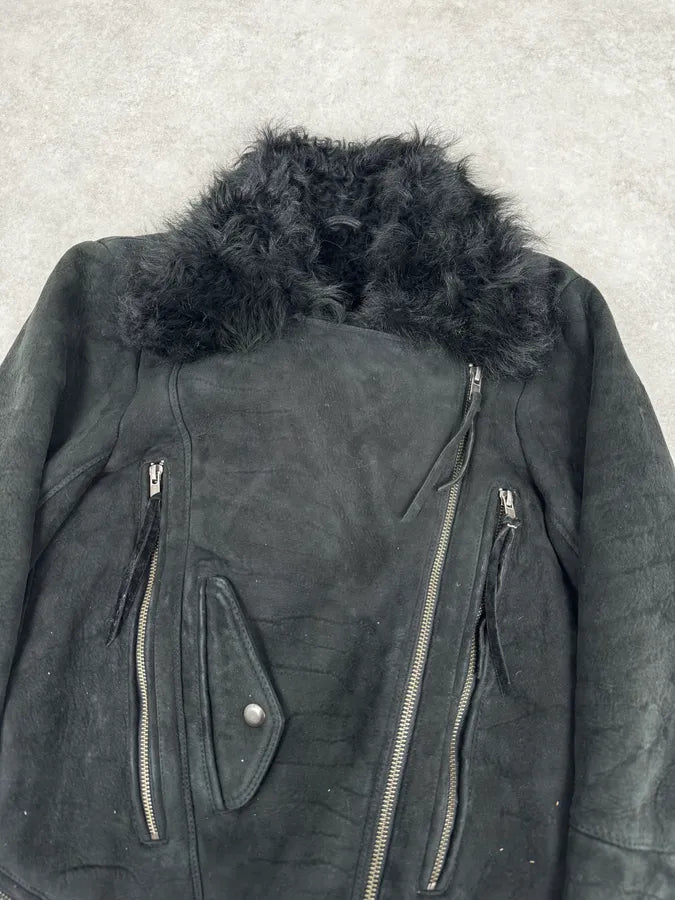 Diesel Sample Black Gold Astro Biker Shearling Asymmtrical Jacket LTfjgCe 5