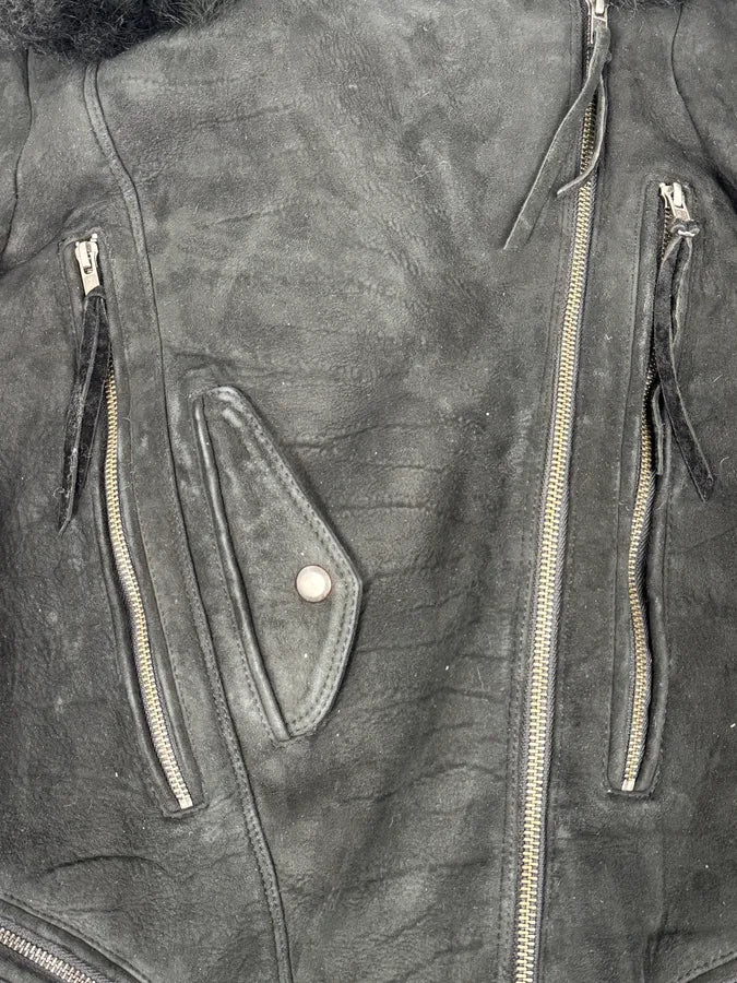 Diesel Sample Black Gold Astro Biker Shearling Asymmtrical Jacket LTfjgCe 8