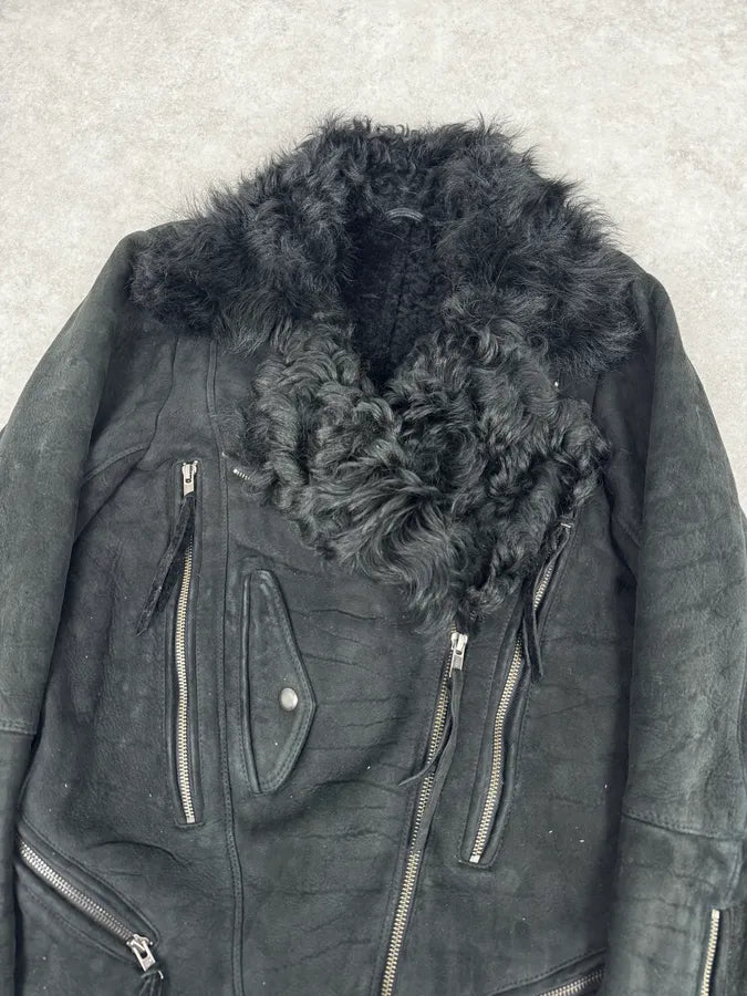 Diesel Sample Black Gold Astro Biker Shearling Asymmtrical Jacket LTfjgCe 4