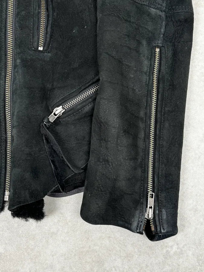 Diesel Sample Black Gold Astro Biker Shearling Asymmtrical Jacket LTfjgCe 9