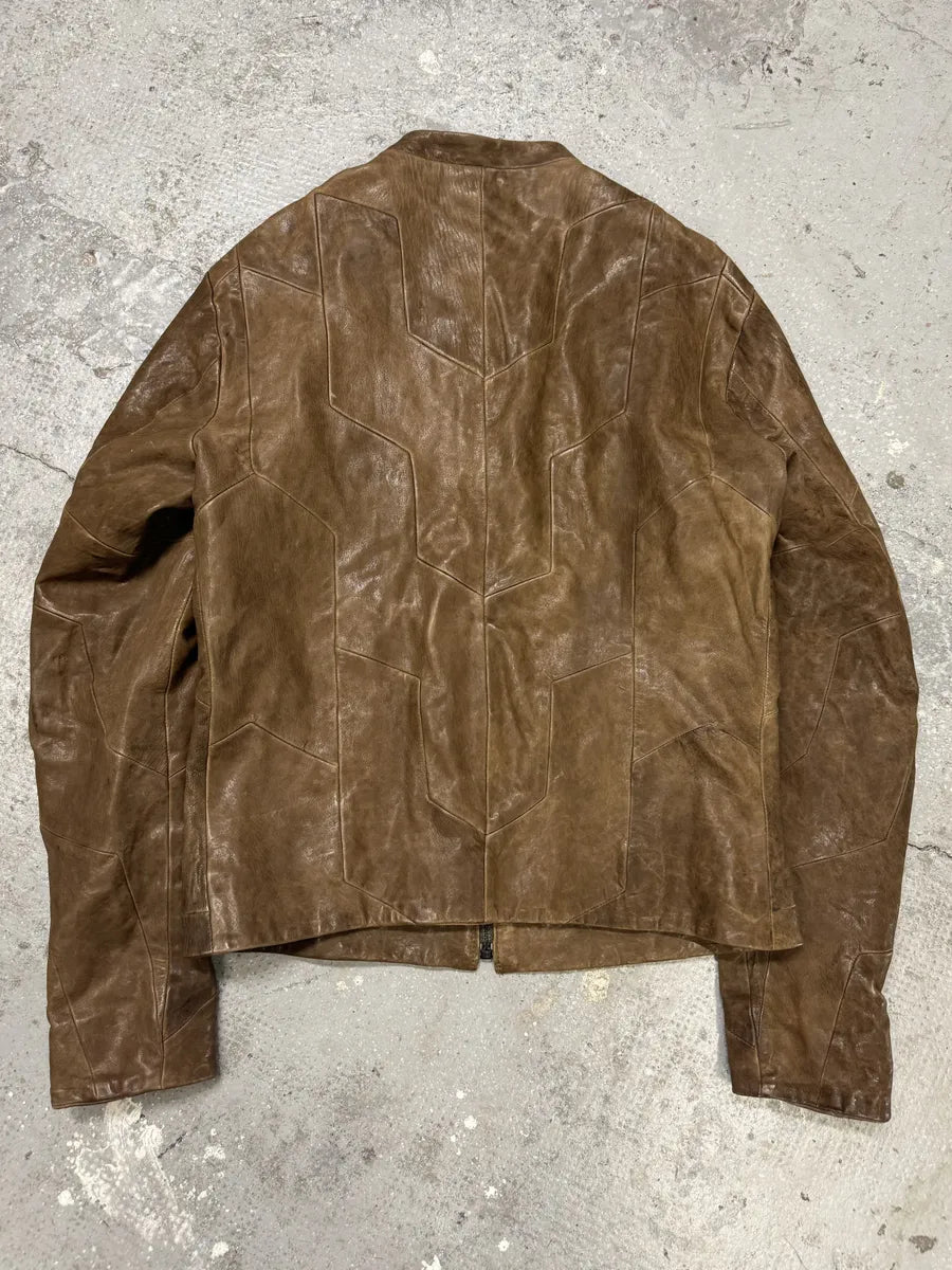 Diesel Black Gold Biker Structured Brown Leather Jacket (L) 1