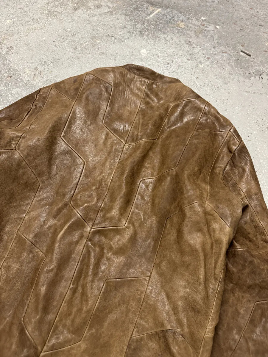 Diesel Black Gold Biker Structured Brown Leather Jacket (L) 3