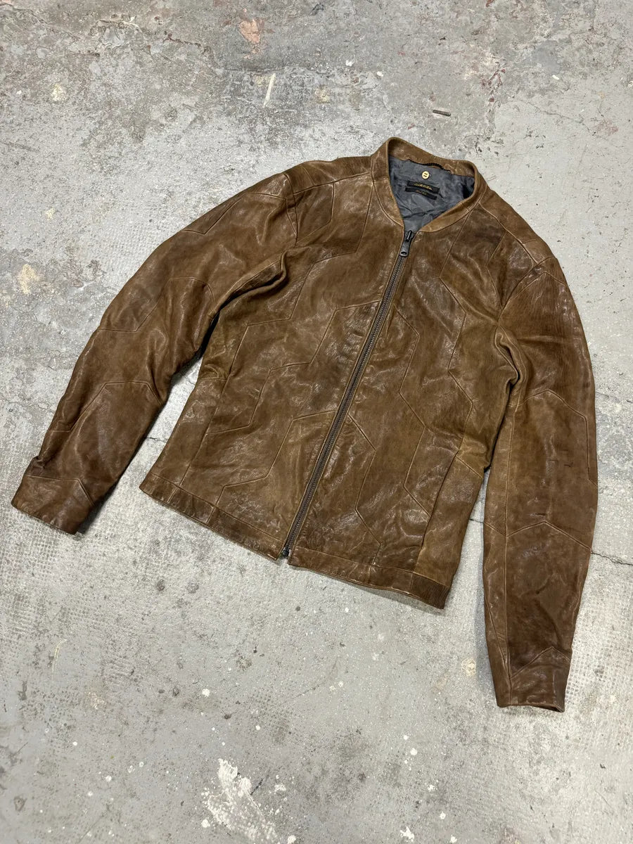 Diesel Black Gold Biker Structured Brown Leather Jacket (L) 5