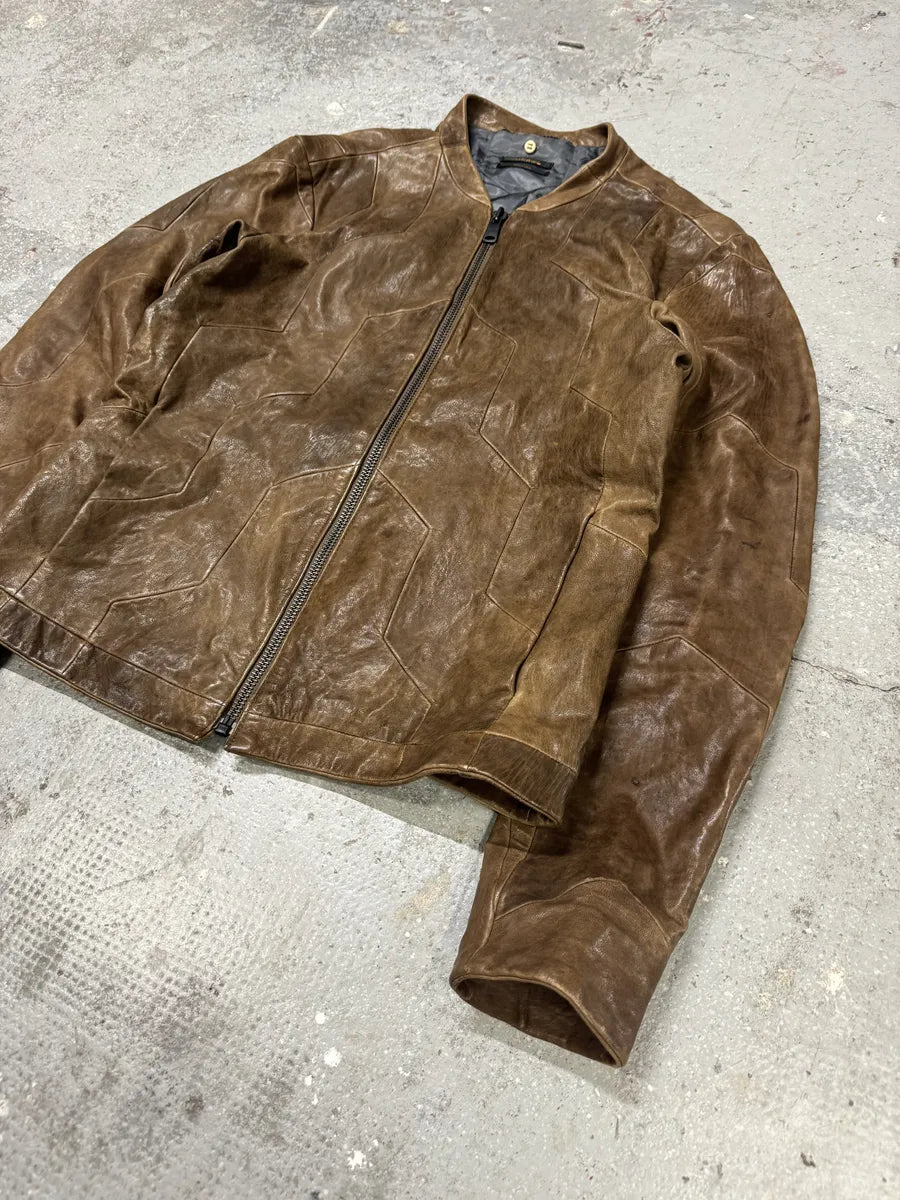 Diesel Black Gold Biker Structured Brown Leather Jacket (L) 7