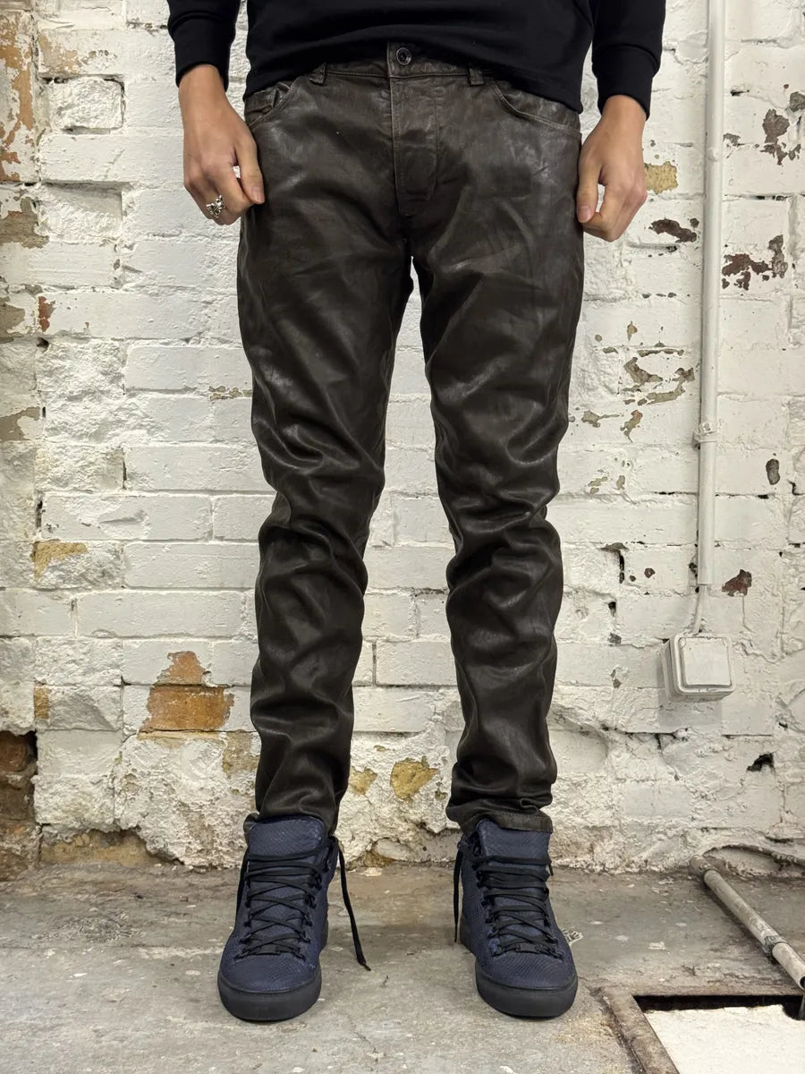 Diesel Black Gold Brown Cow Leather Dark Pants hqrMtWG 1