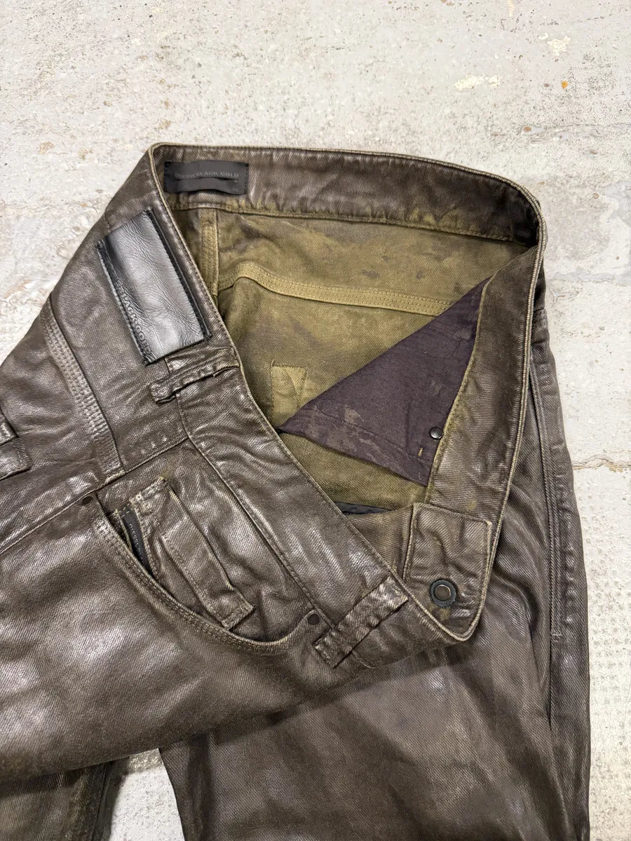 Diesel Black Gold Brown Cow Leather Dark Pants hqrMtWG 11