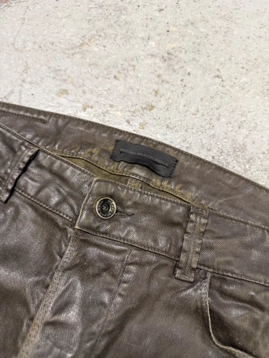 Diesel Black Gold Brown Cow Leather Dark Pants hqrMtWG 12