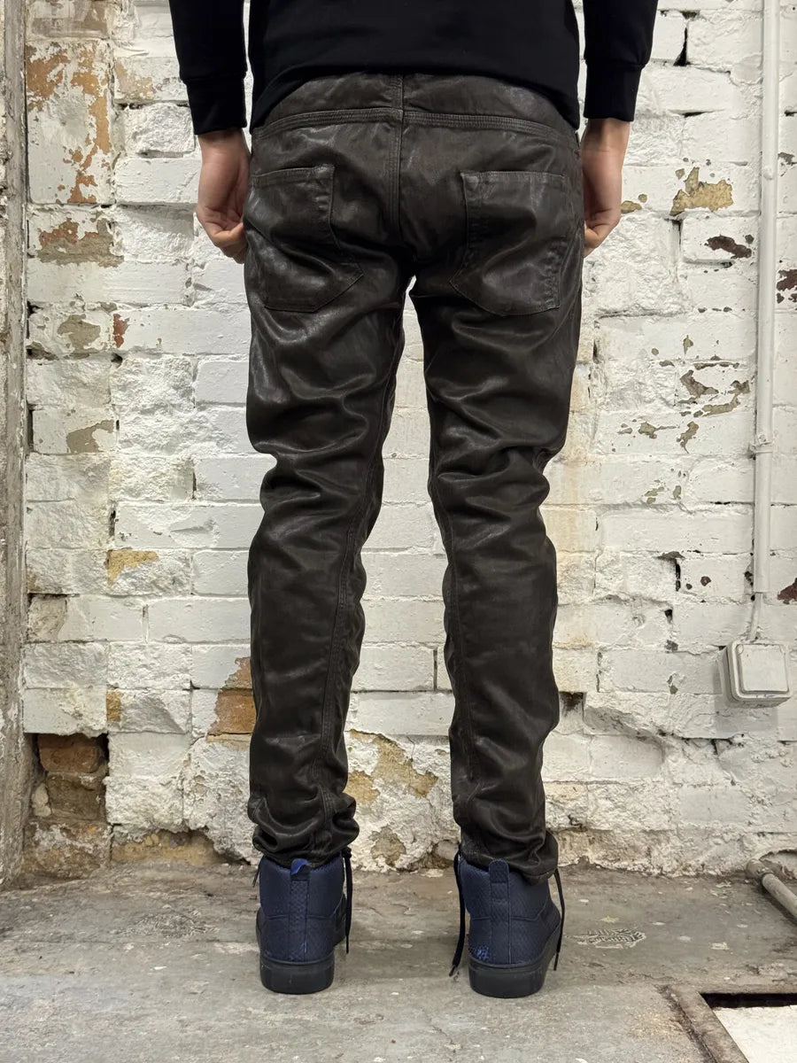 Diesel Black Gold Brown Cow Leather Dark Pants hqrMtWG 2