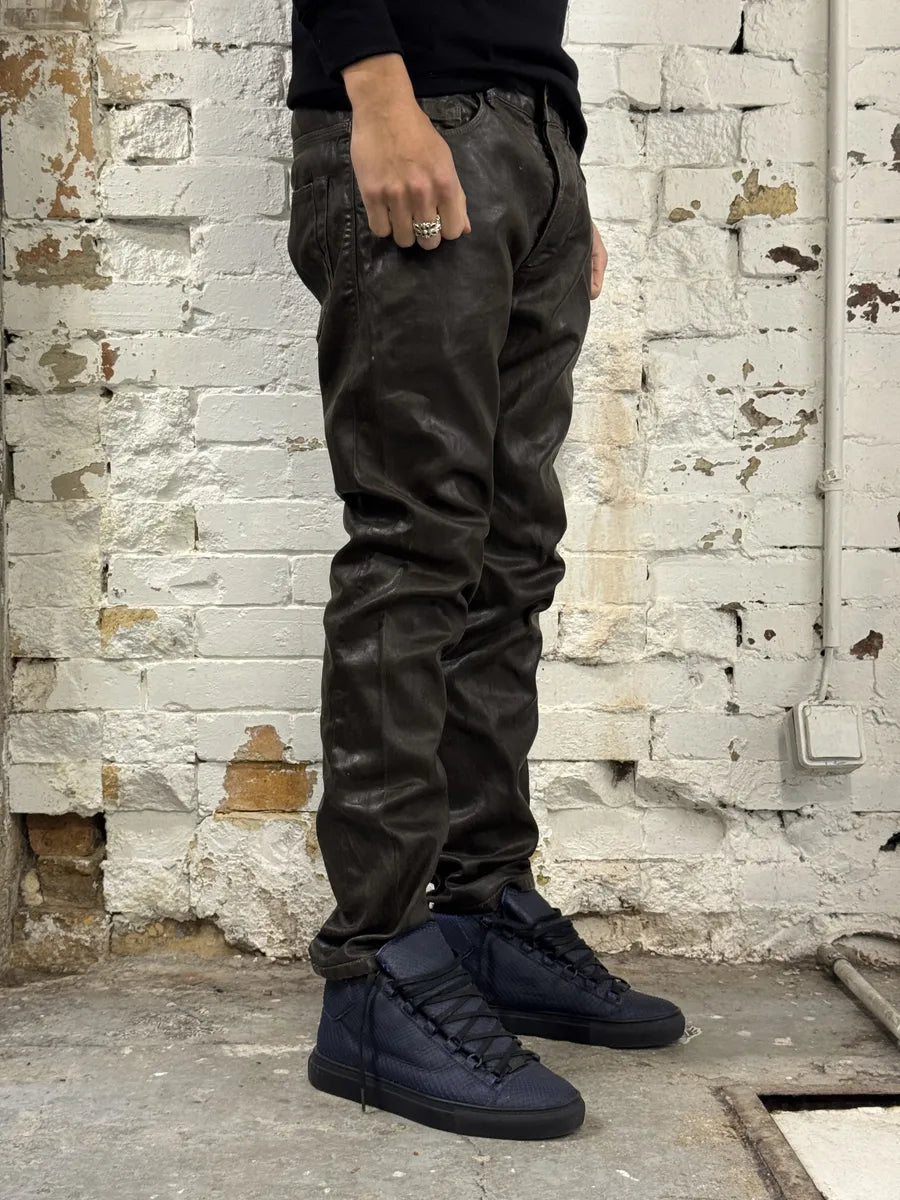 Diesel Black Gold Brown Cow Leather Dark Pants hqrMtWG 3