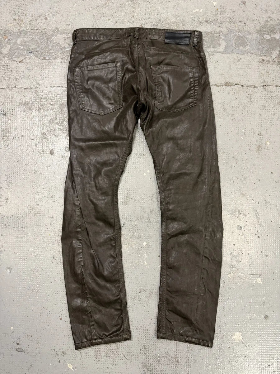 Diesel Black Gold Brown Cow Leather Dark Pants hqrMtWG 4