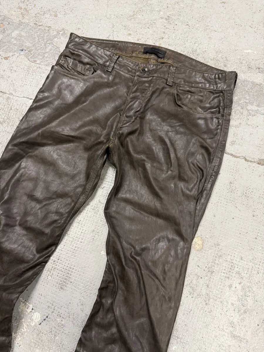 Diesel Black Gold Brown Cow Leather Dark Pants hqrMtWG 6