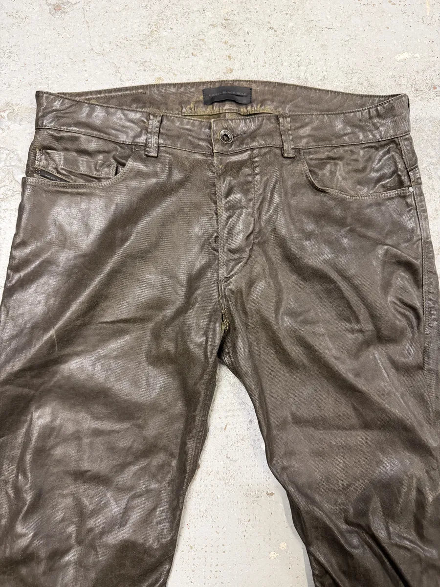 Diesel Black Gold Brown Cow Leather Dark Pants hqrMtWG 7