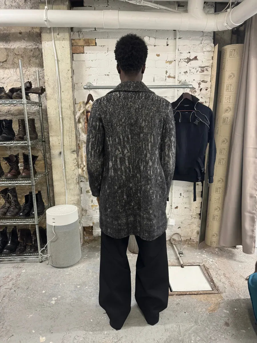 Diesel Black Gold Grey Blurred Wool Long Buttoned Coat kTnItMx 2