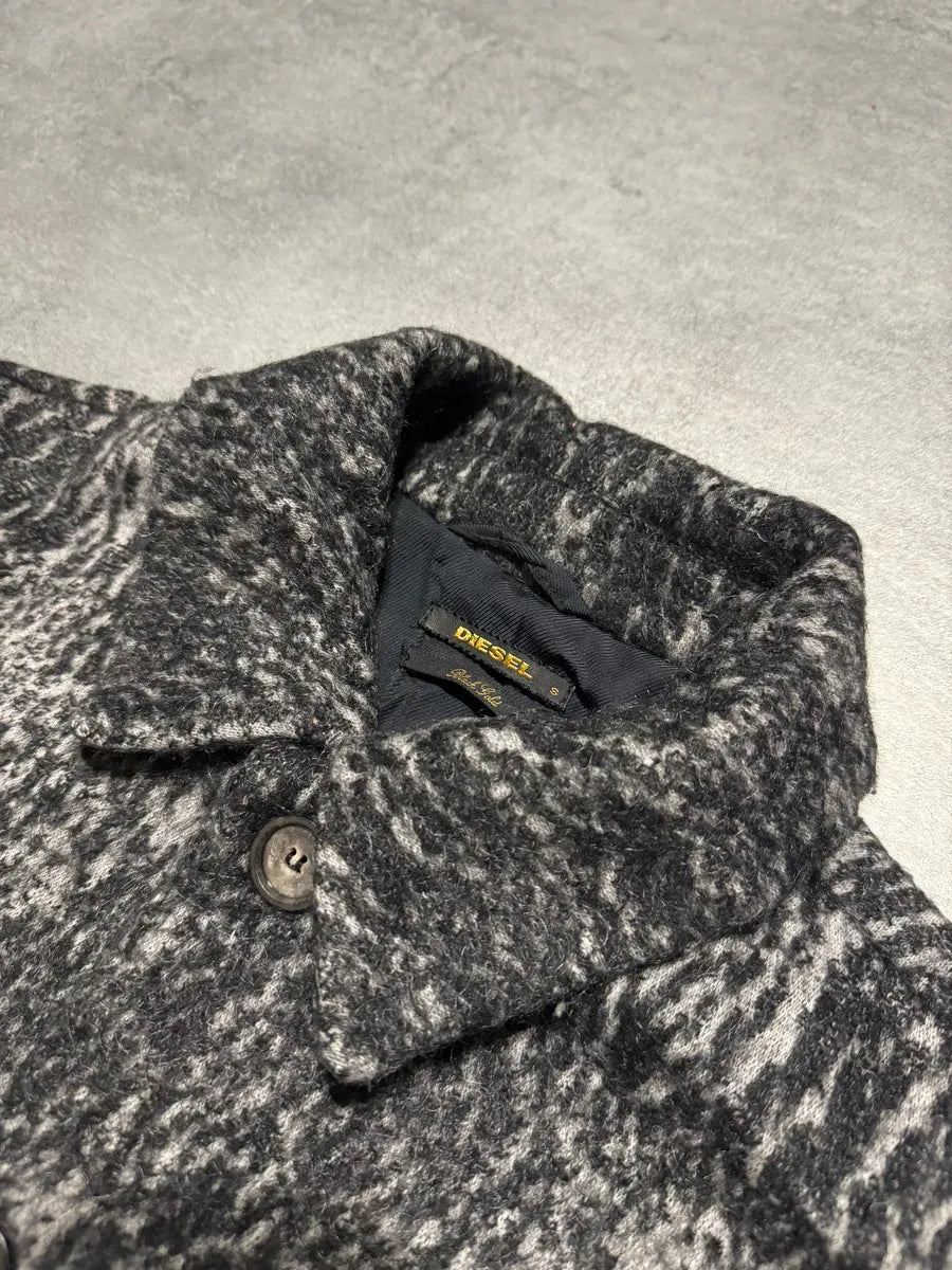 Diesel Black Gold Grey Blurred Wool Long Buttoned Coat kTnItMx 7