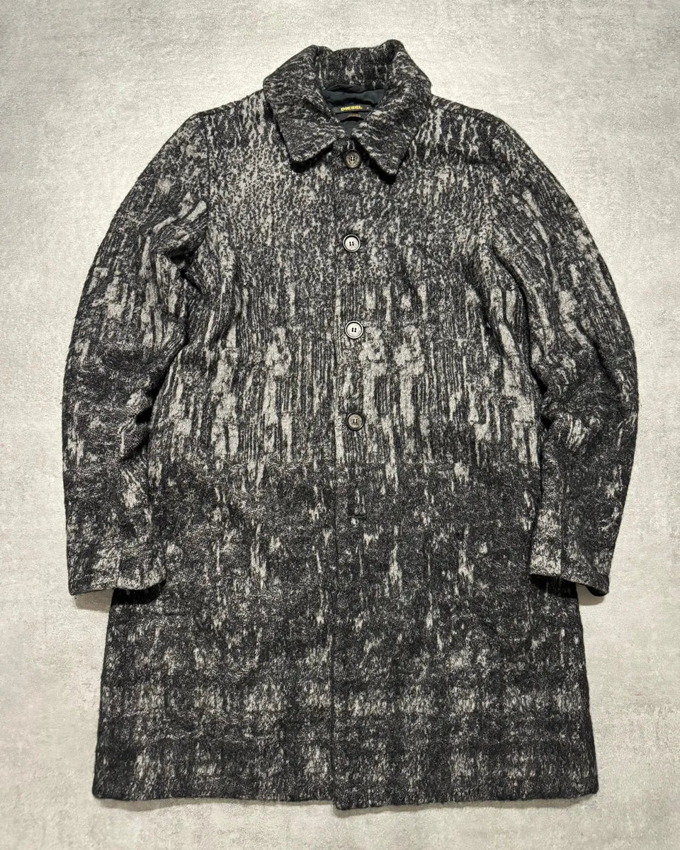 Diesel Black Gold Grey Blurred Wool Long Buttoned Coat kTnItMx 0