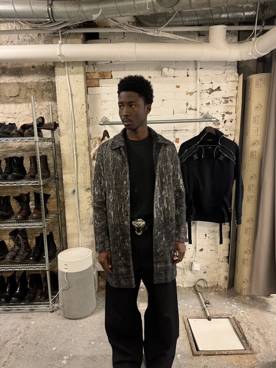 Diesel Black Gold Grey Blurred Wool Long Buttoned Coat kTnItMx 1