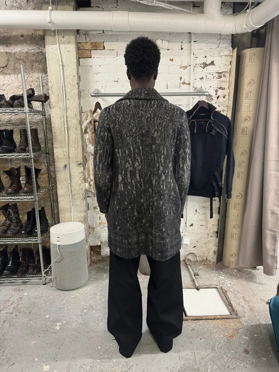 Diesel Black Gold Grey Blurred Wool Long Buttoned Coat kTnItMx 2