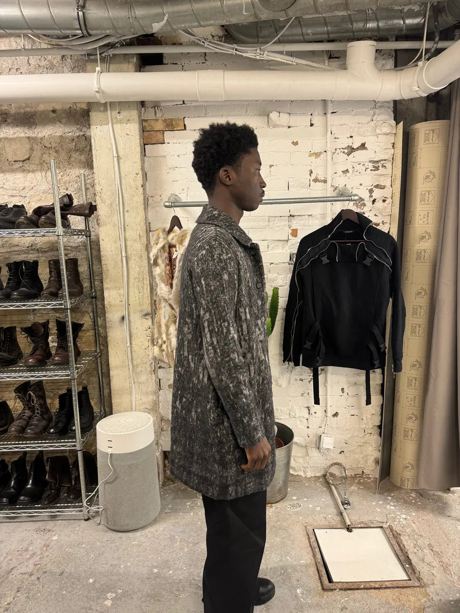 Diesel Black Gold Grey Blurred Wool Long Buttoned Coat kTnItMx 4