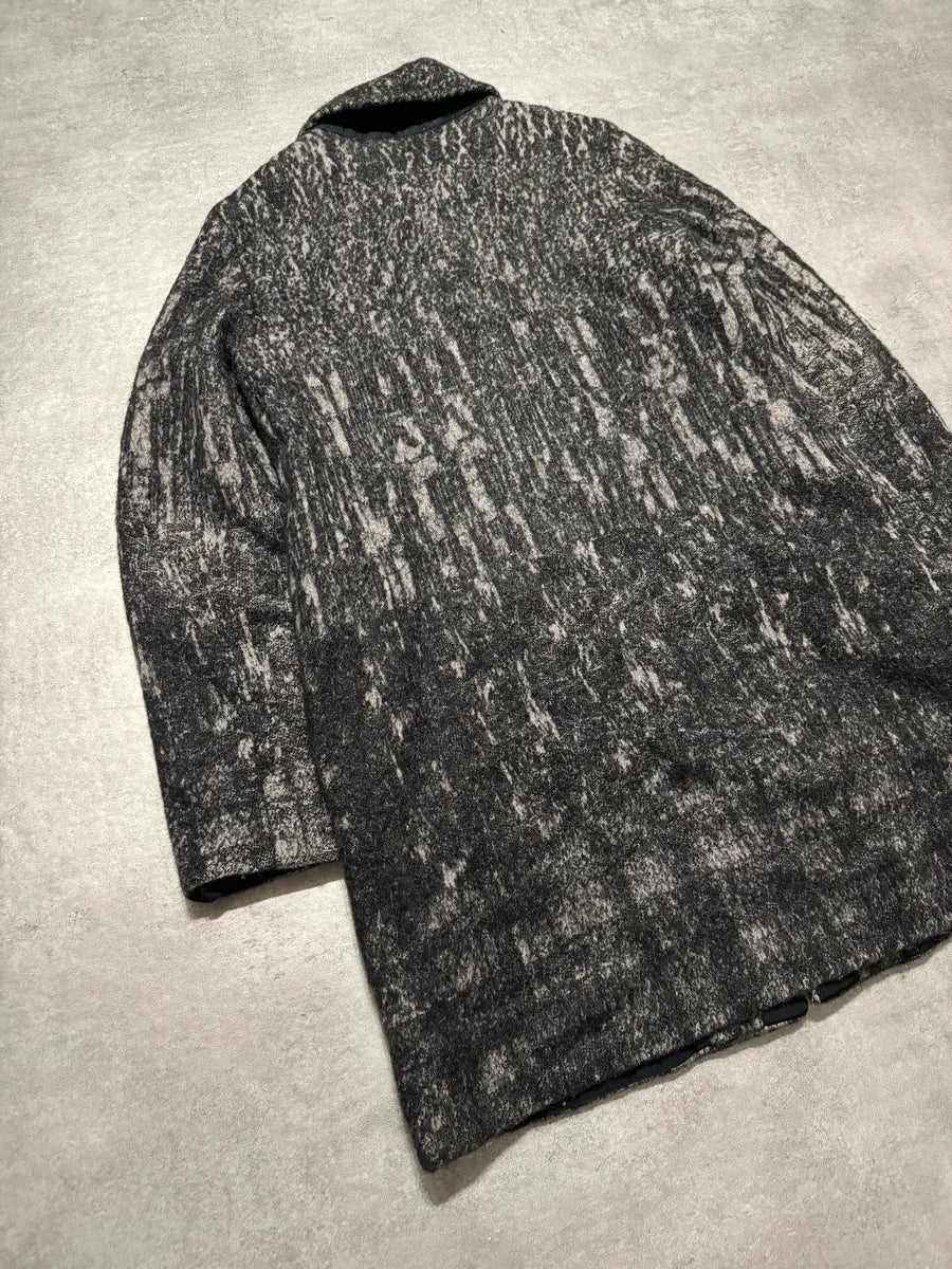 Diesel Black Gold Grey Blurred Wool Long Buttoned Coat kTnItMx 6