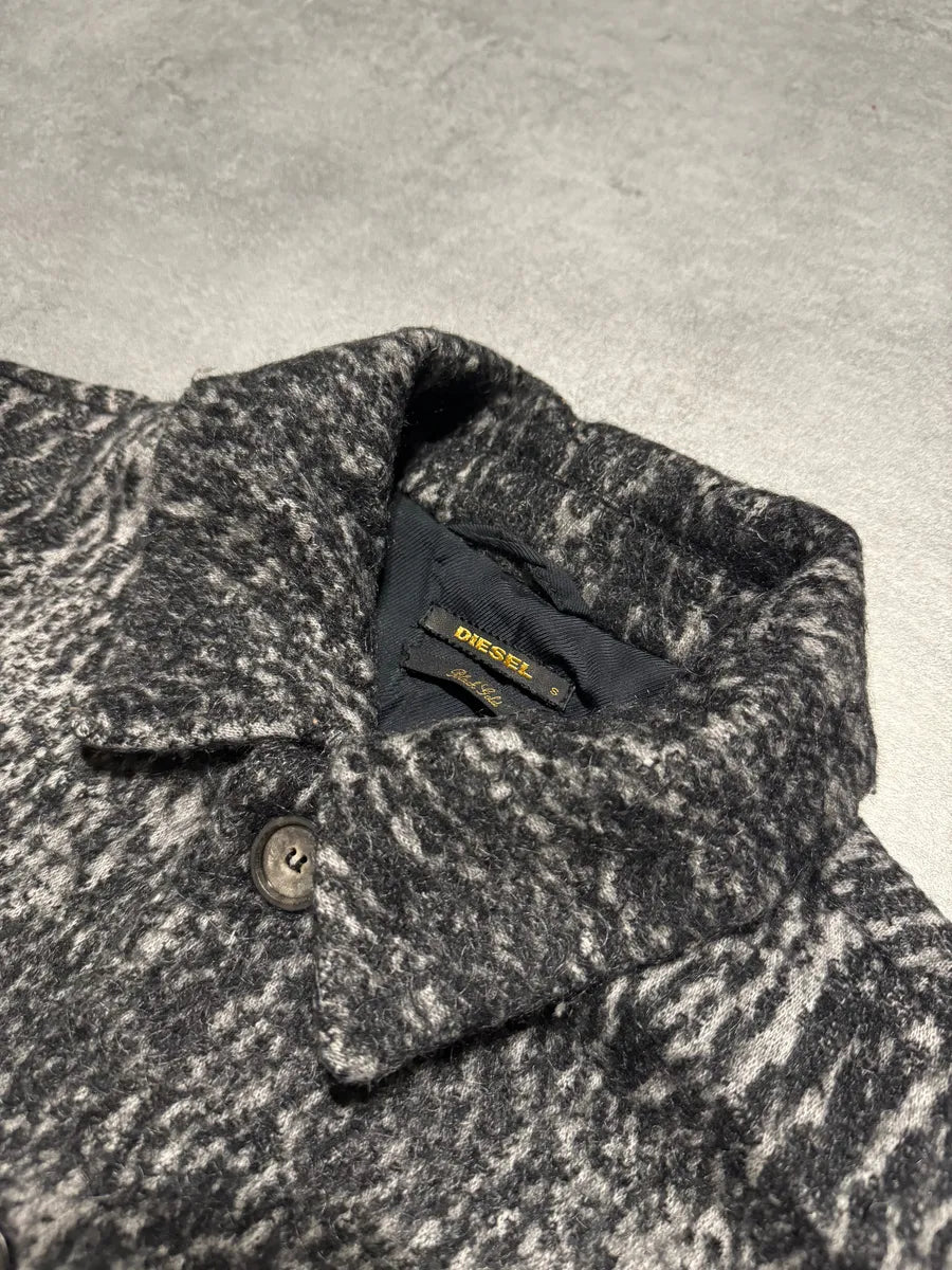 Diesel Black Gold Grey Blurred Wool Long Buttoned Coat kTnItMx 7