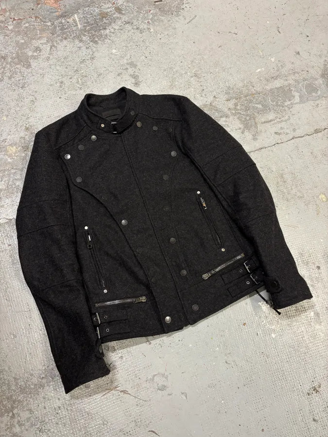 Diesel Black Gold Grey Wool Officer Buttoned Biker Jacket JwCBUsX 3