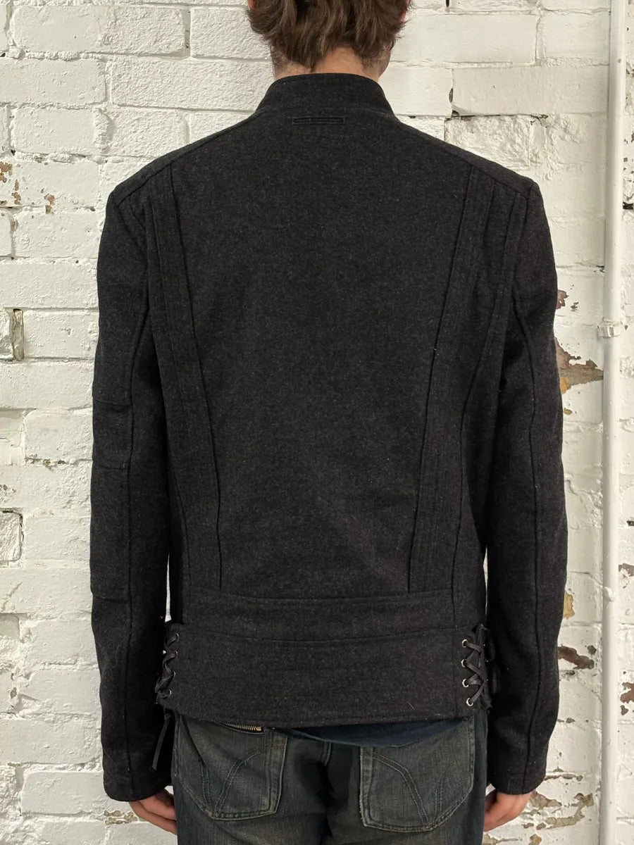 Diesel Black Gold Grey Wool Officer Buttoned Biker Jacket JwCBUsX 2