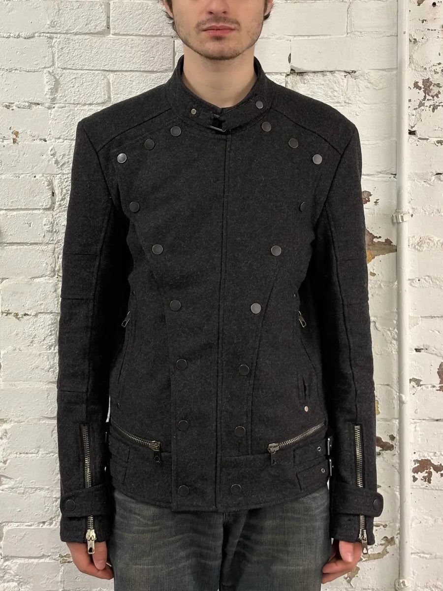 Diesel Black Gold Grey Wool Officer Buttoned Biker Jacket JwCBUsX 1