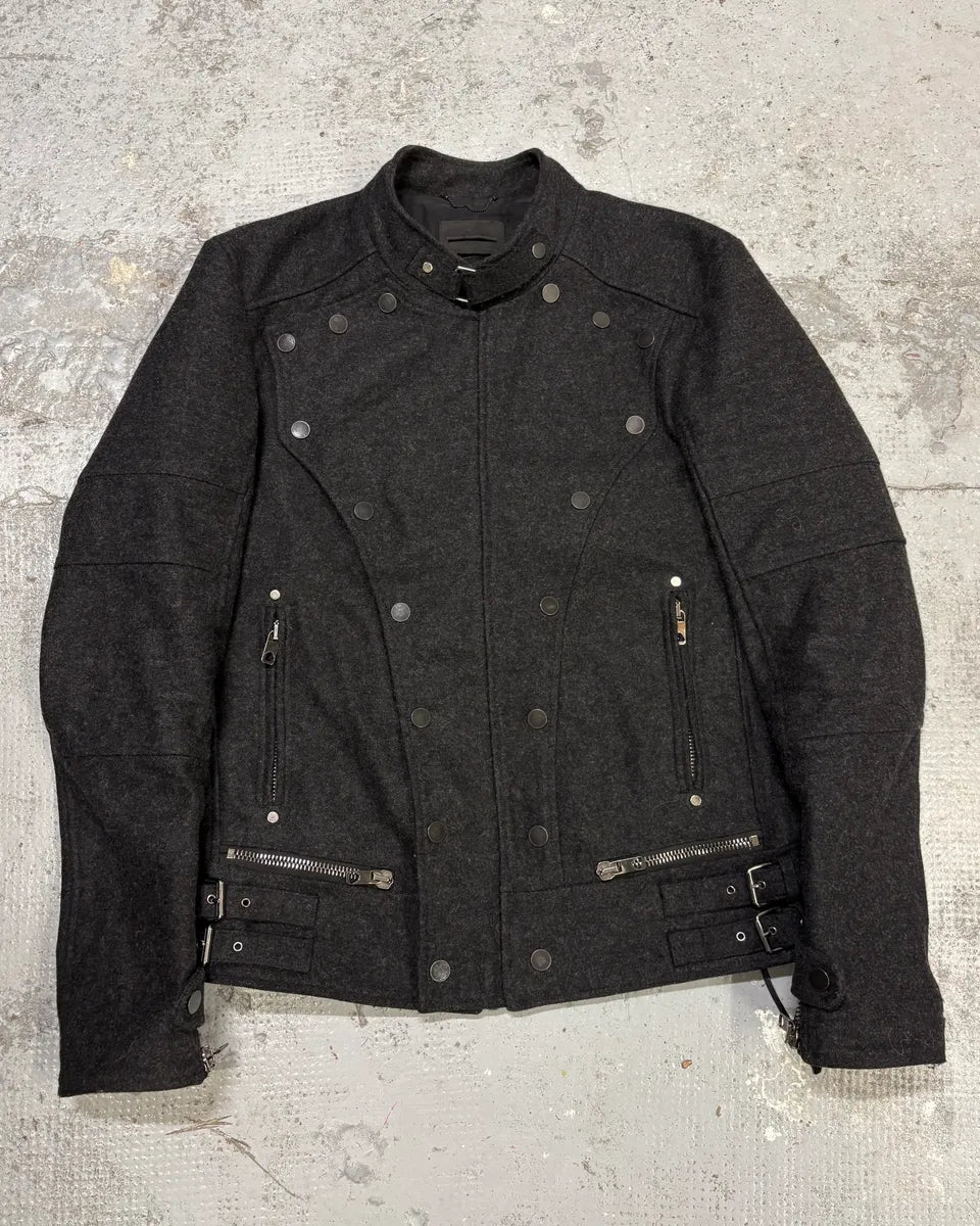Diesel Black Gold Grey Wool Officer Buttoned Biker Jacket JwCBUsX 0