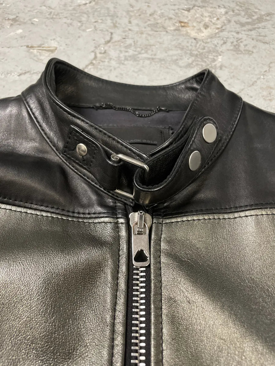 Diesel Black Gold Triang Black & Grey Brut Lamb Leather Jacket HICDwoH 1
