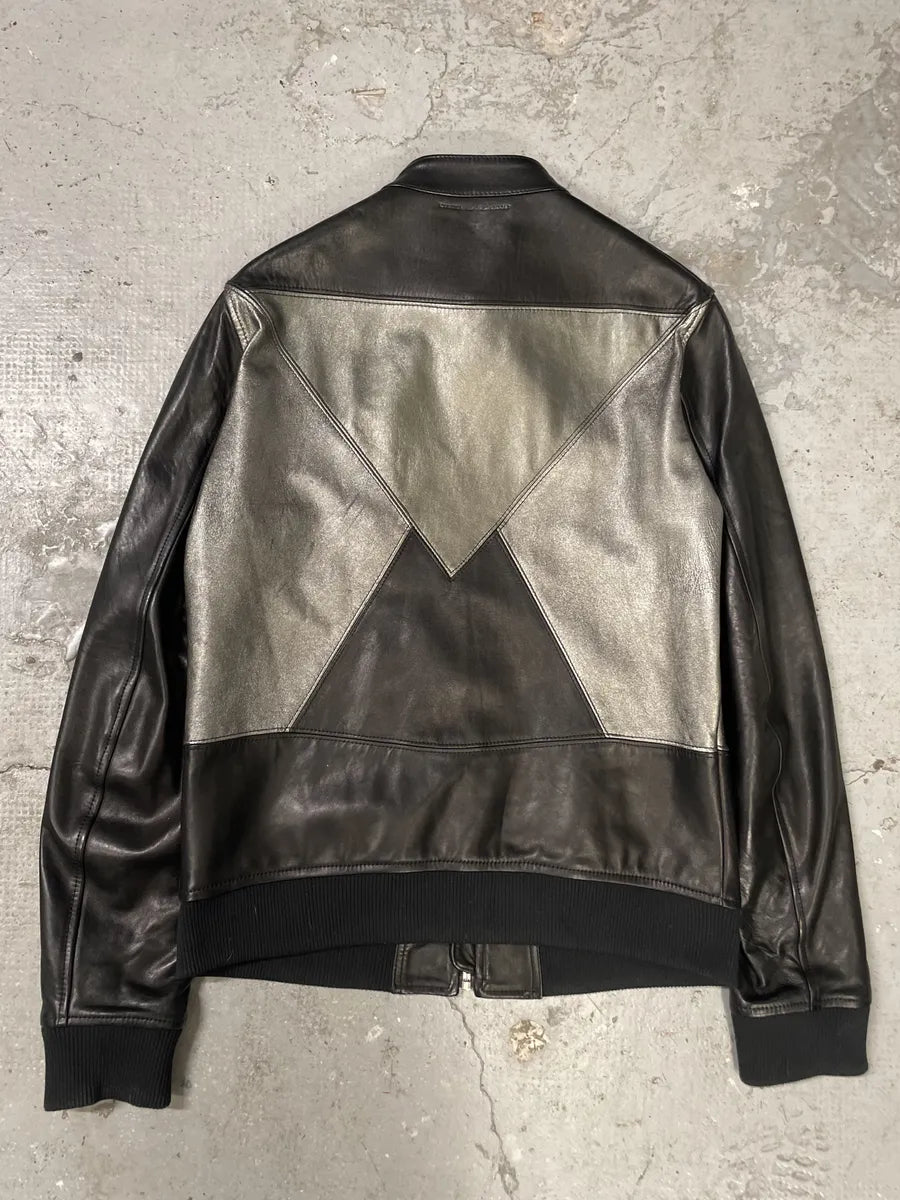 Diesel Black Gold Triang Black & Grey Brut Lamb Leather Jacket HICDwoH 2