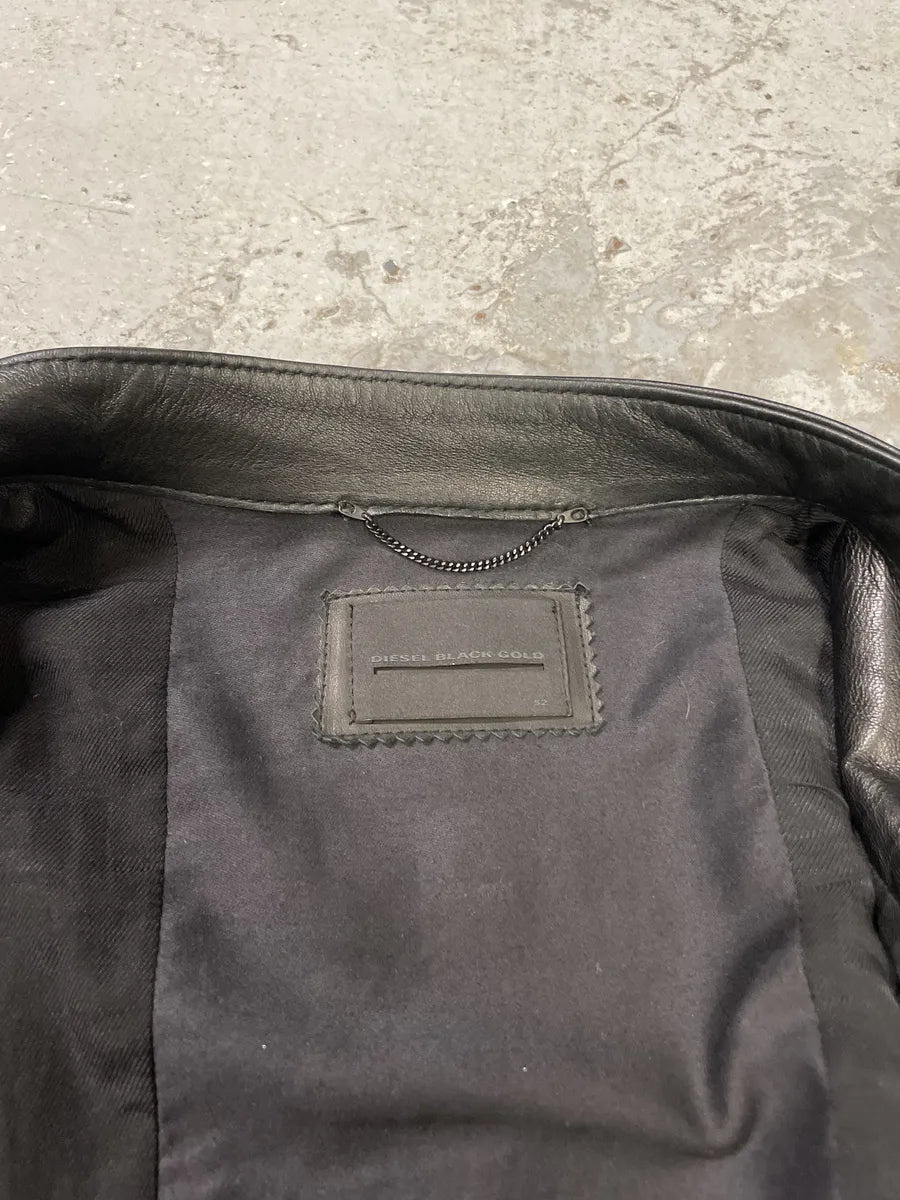 Diesel Black Gold Triang Black & Grey Brut Lamb Leather Jacket HICDwoH 4