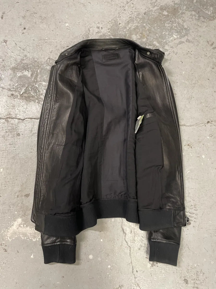 Diesel Black Gold Triang Black & Grey Brut Lamb Leather Jacket HICDwoH 5