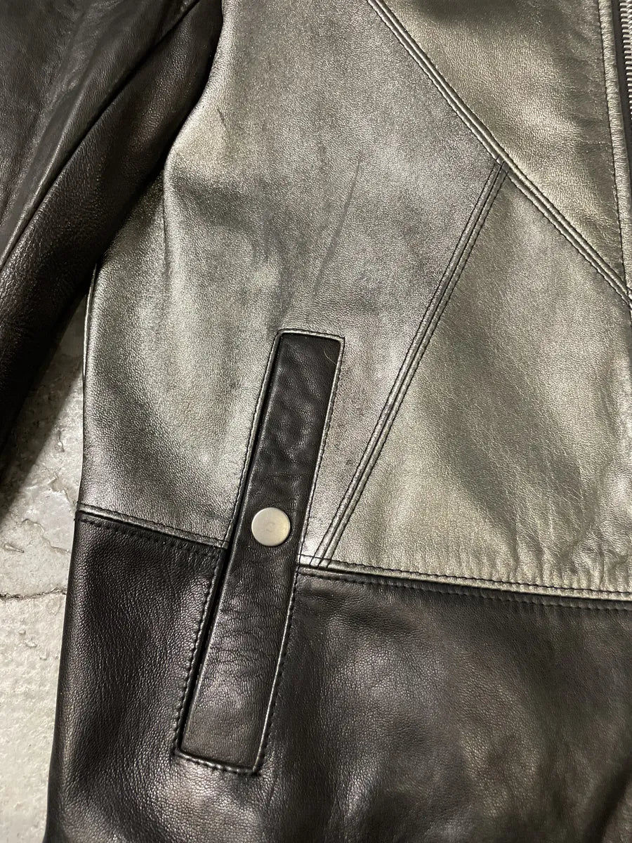 Diesel Black Gold Triang Black & Grey Brut Lamb Leather Jacket HICDwoH 7