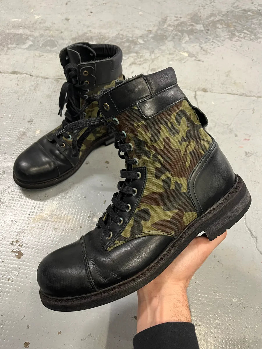 Diesel Black Leather & Camo Combat Boots VUDKffA 0