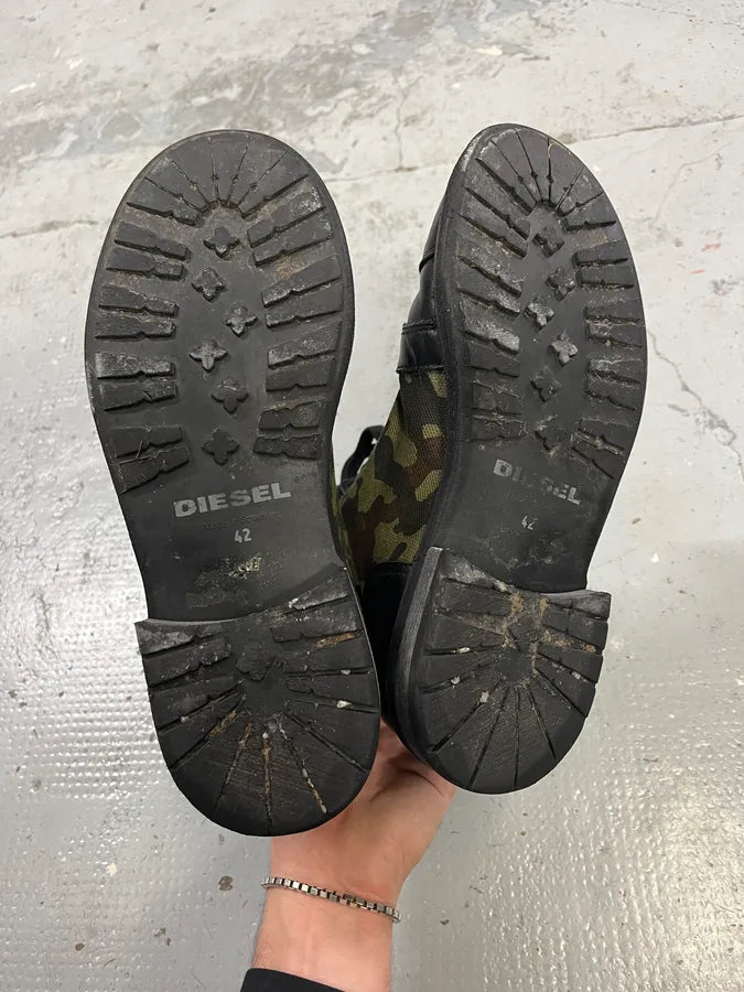 Diesel Black Leather & Camo Combat Boots VUDKffA 5