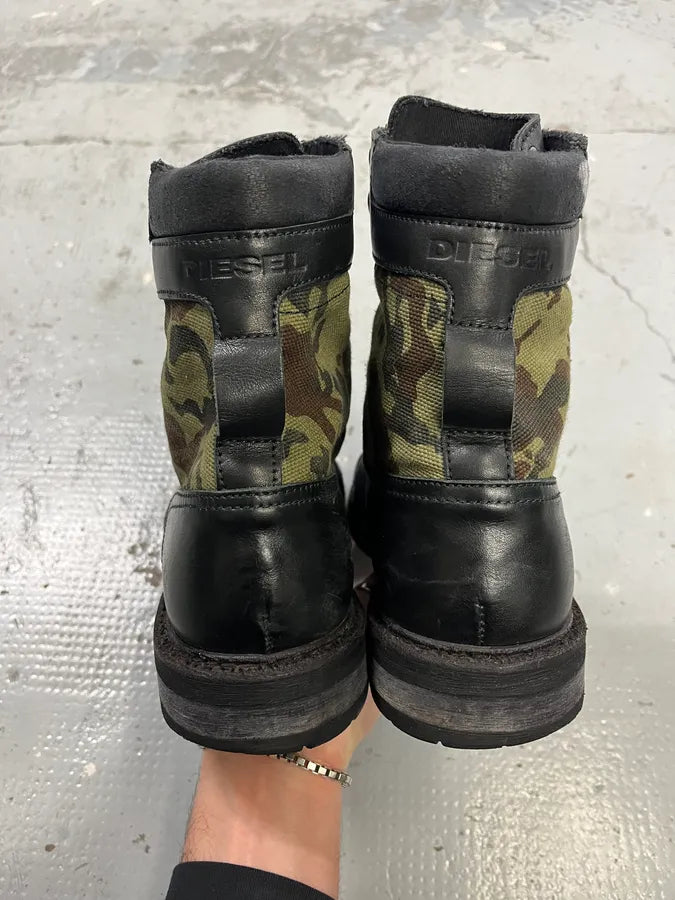 Diesel Black Leather & Camo Combat Boots VUDKffA 6