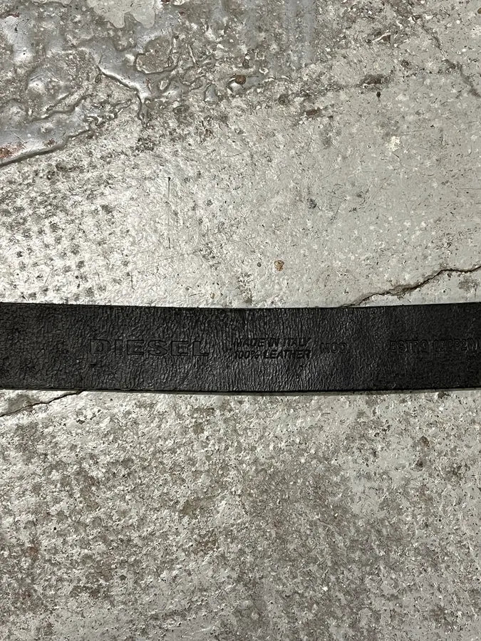 Diesel Black Ostrich Effect Studded Leather Belt  SBQUcdx 7