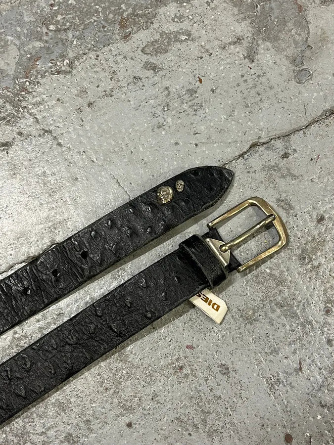 Diesel Black Ostrich Effect Studded Leather Belt  SBQUcdx 3