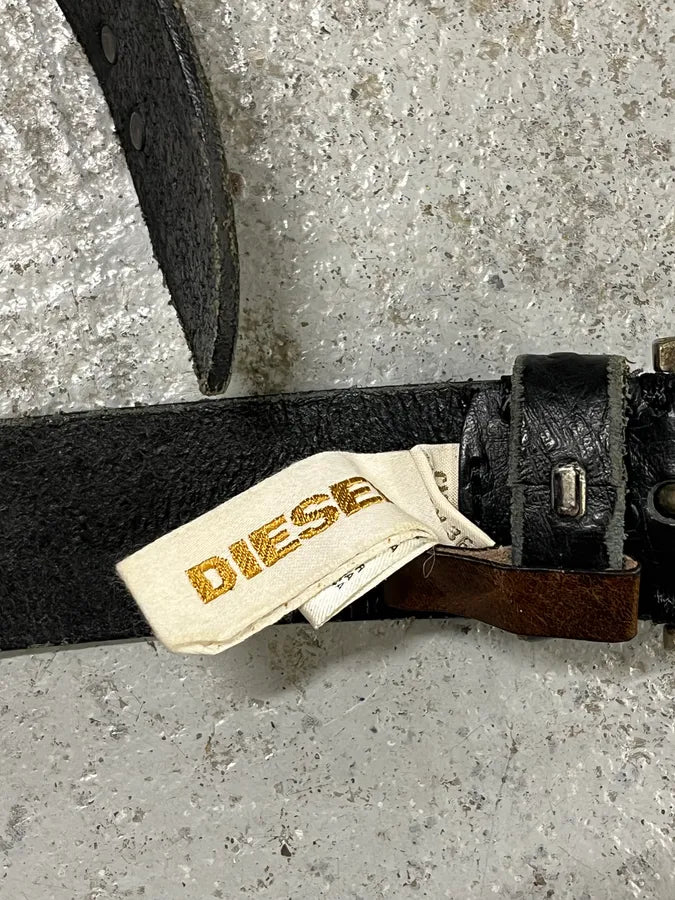 Diesel Black Ostrich Effect Studded Leather Belt  SBQUcdx 6