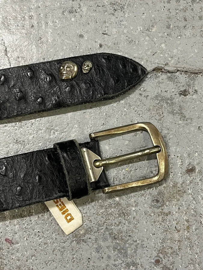 Diesel Black Ostrich Effect Studded Leather Belt  SBQUcdx 5