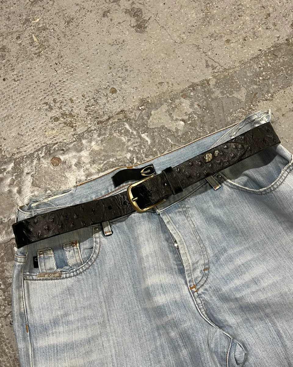 Diesel Black Ostrich Effect Studded Leather Belt  SBQUcdx 0